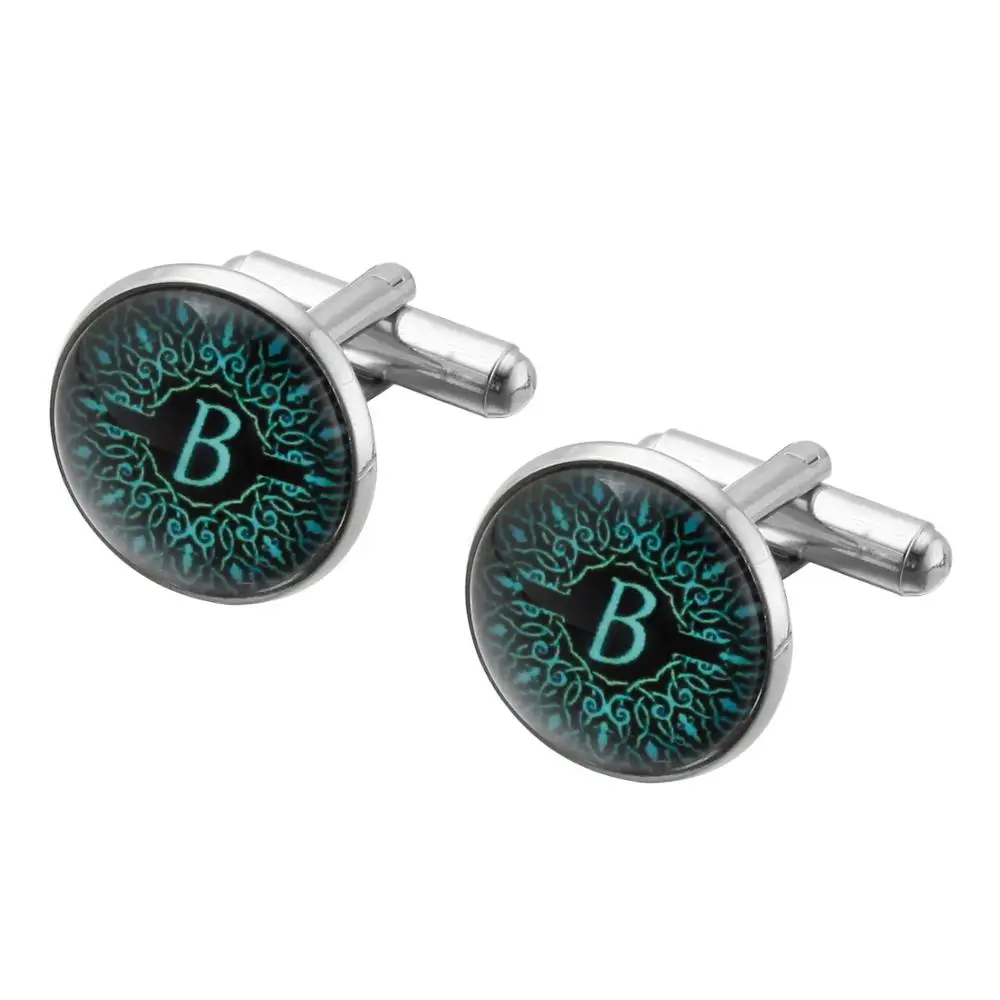 MeMolissa A-Z Alphabet Cuff Link Letter B Cufflinks for Gentleman Blue Pattern Links mens gemelos bouton manchette | Украшения и