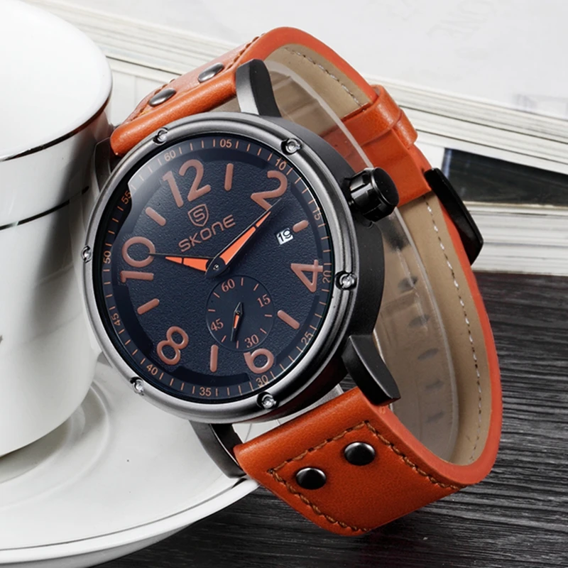 Часы наручные SKONE Мужские кварцевые в стиле милитари Брендовые с большим