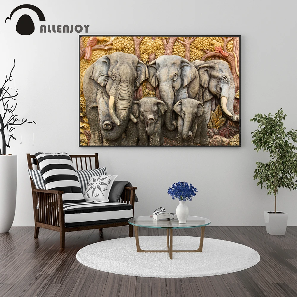 Allenjoy постеры с животными и принтами слон Желтое дерево осень природа холст