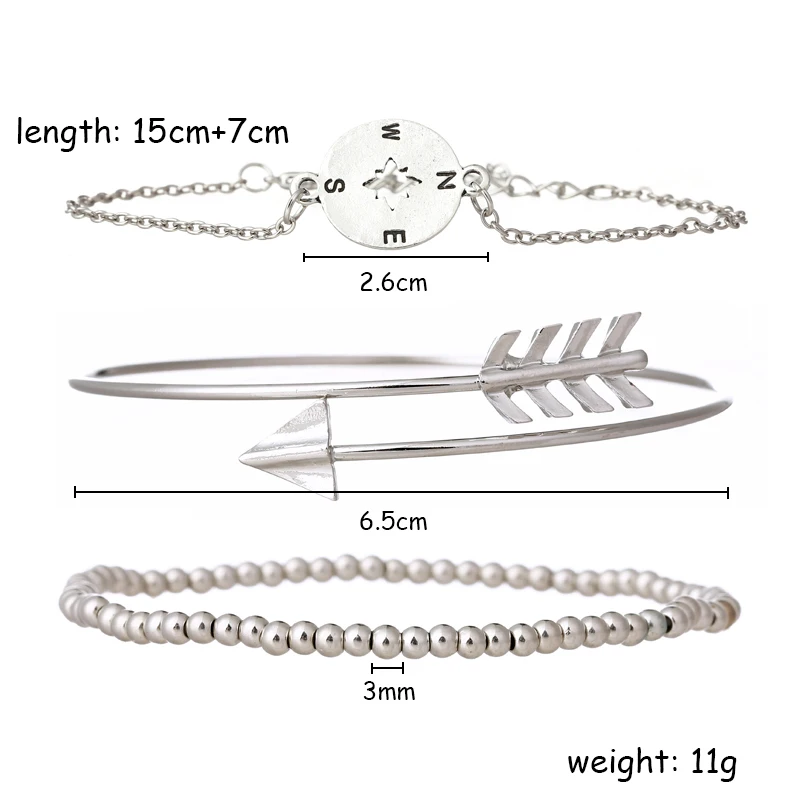 YAOLOGE 3 Style Retro Arrow Beads Hollow Imitation Compass Multilayer Bracelet Female Women Set Exquisite Party Clothing Jewelry | Украшения