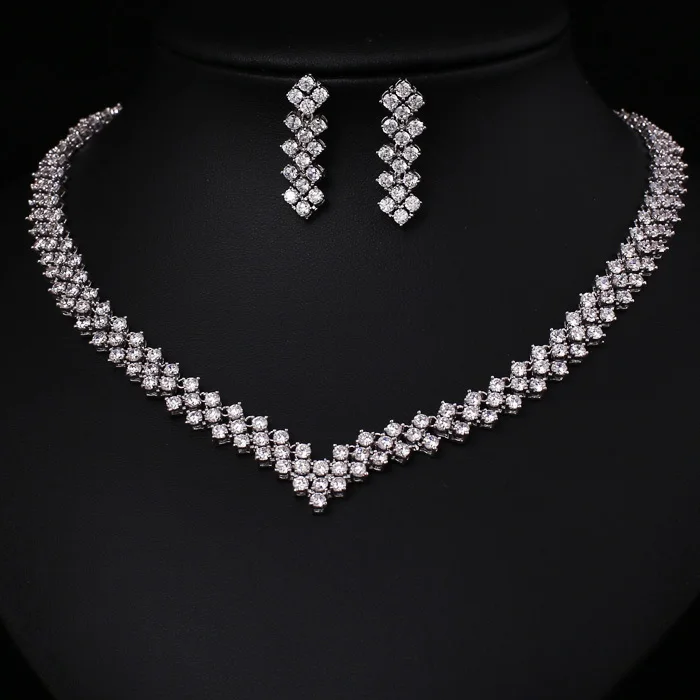Белые модные Ювелирные наборы с кубическим цирконием AAA серьги/ожерелье акция