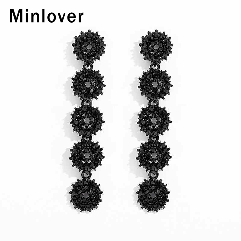 Женские винтажные серьги Minlover длинные висячие с черными кристаллами украшенные