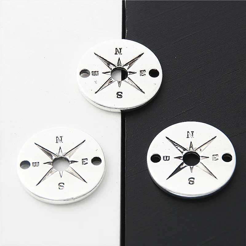 

10pcs Silver Color Round Compass charms Maritime protection Pendant Guidance Direction Connector Finding Jewelry 20mm A3059