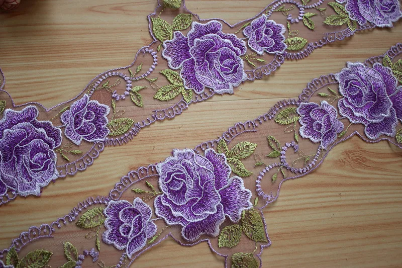 1M Embroidery Purple Lace Fabric 11cm Ribbon Trim Curtain Trimmings Clothing Wedding Dresses Rose Lace For Dress Decoration