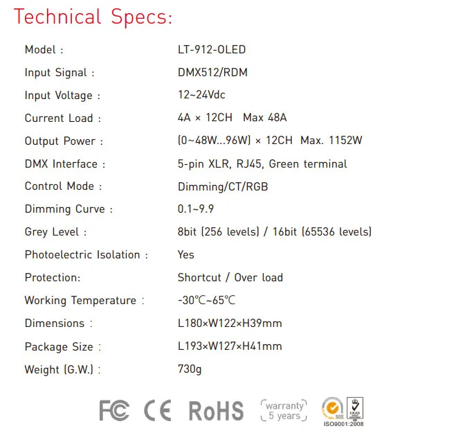 LTECH LT-912-O светодиодный Светодиодный контроллер dmx декодера DC12-24V вход 4A* 12CH 12 выходной канал RGB/RGBW светодиодный контроллер XLR-3/RJ45