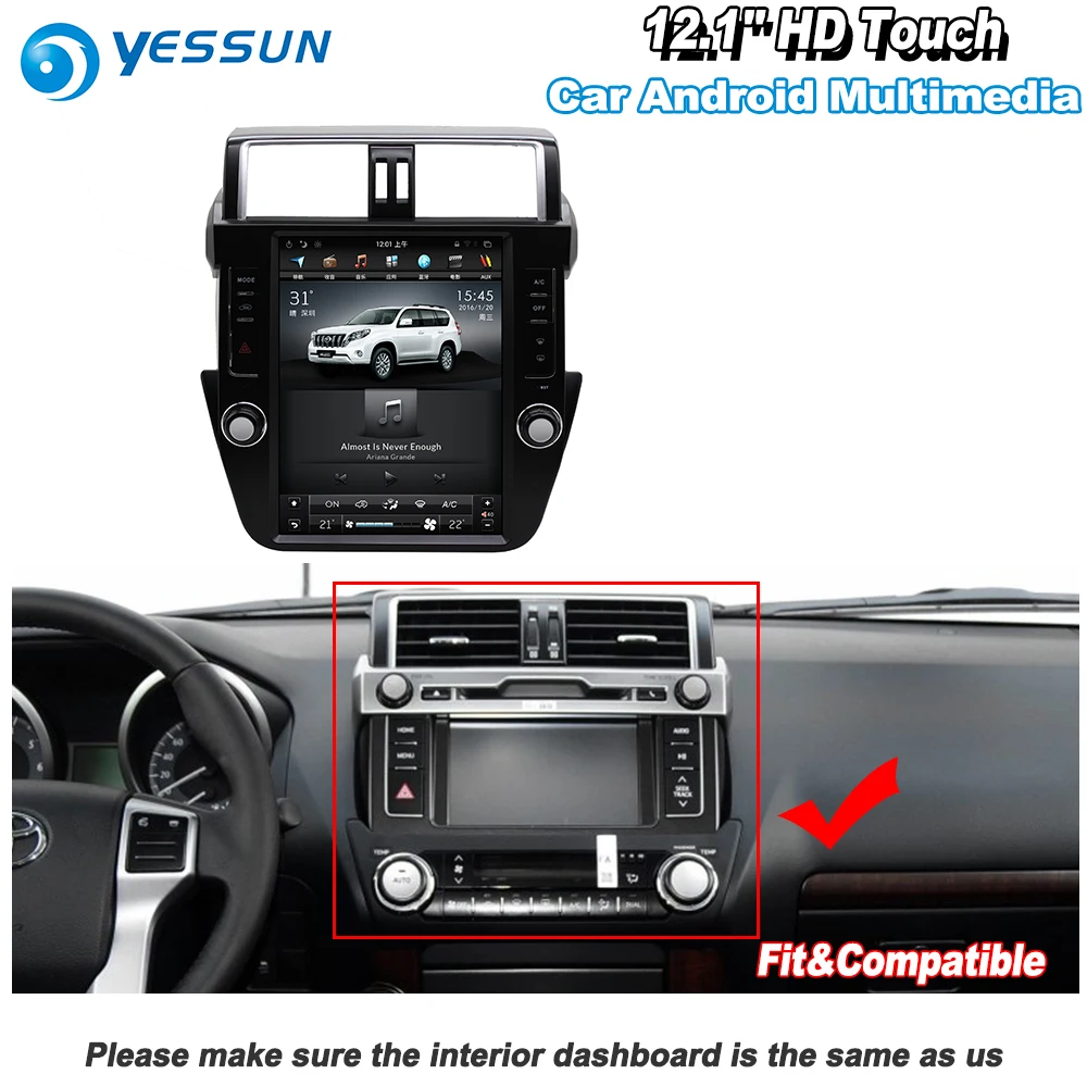 YESSUN 12,1 ''HD вертикальный экран для Toyota Land Cruiser Prado~ Автомагнитола Android Carplay gps Navi maps Touch no CD DVD