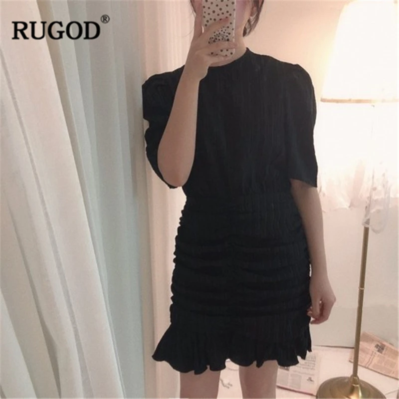 Новое поступление 2019 женское однотонное платье RUGOD с О образным вырезом и