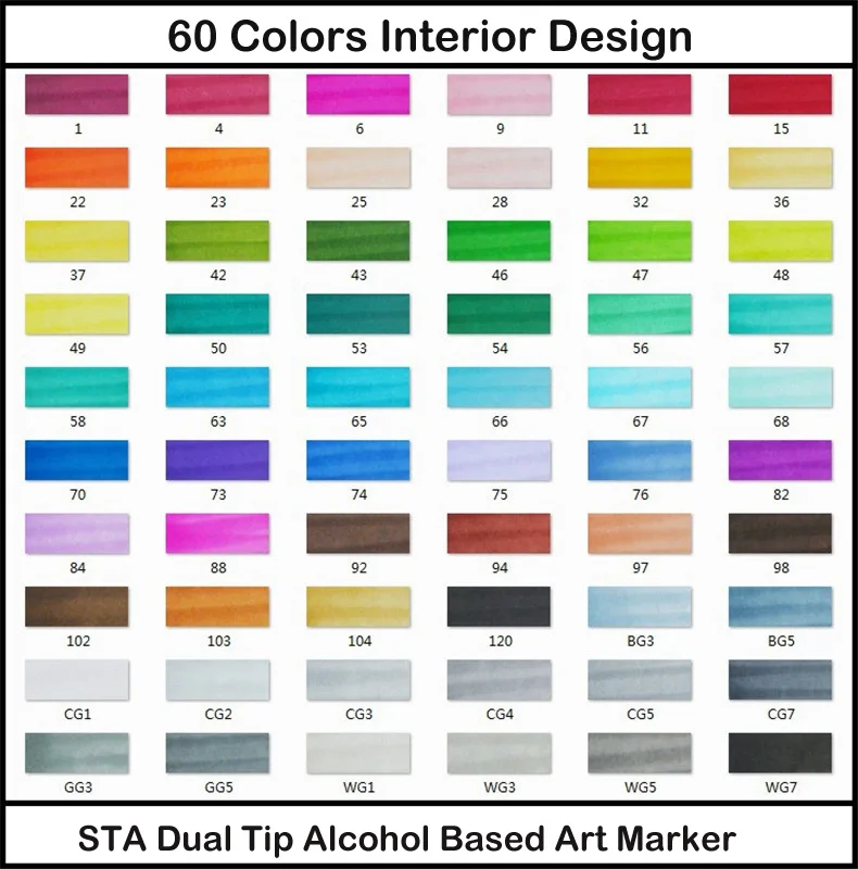 60 Interior Colors STA профессиональные художественные маркеры с двойной головкой на спиртовой основе, маркеры для рисования, ручка для рисования, аниме, интерьер, ландшафтное строительство, дизайн 3203 - Цвет: 60 Interior Colors