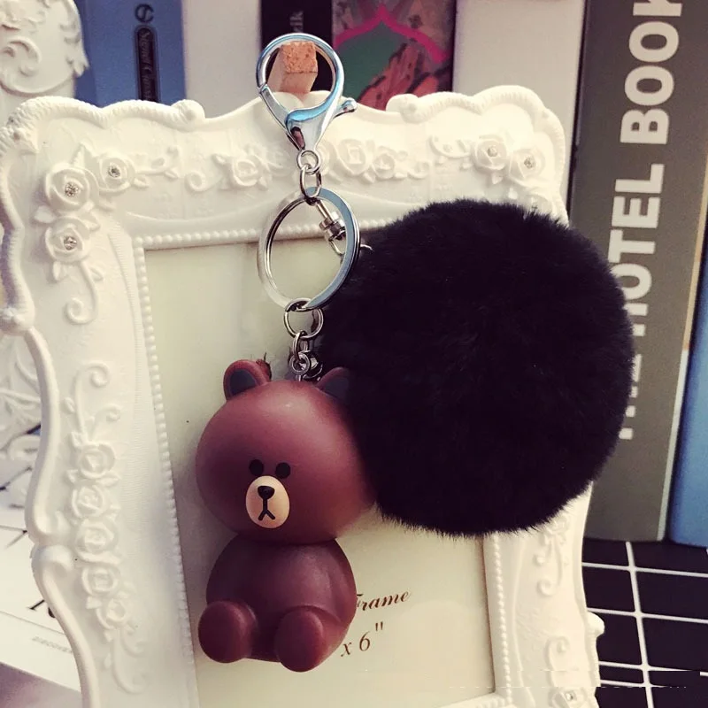 Кроличий заяц помпон брелок для ключей кошка медведь из 100% натурального