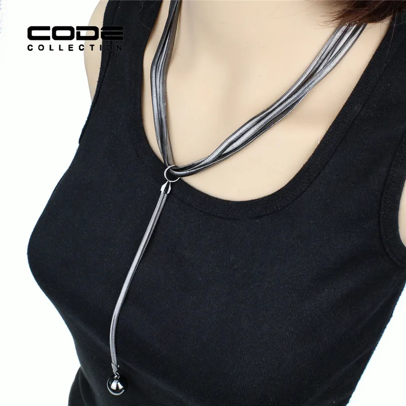 Цепочка многослойная женская с черным покрытием и кулоном | Украшения аксессуары