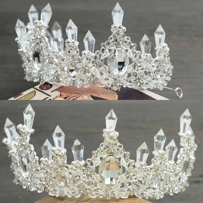 Золотая, серебряная корона в стиле барокко, королевский синий кристалл, свадебная корона, красные стразы, винтажная диадема для невесты, аксессуары для волос