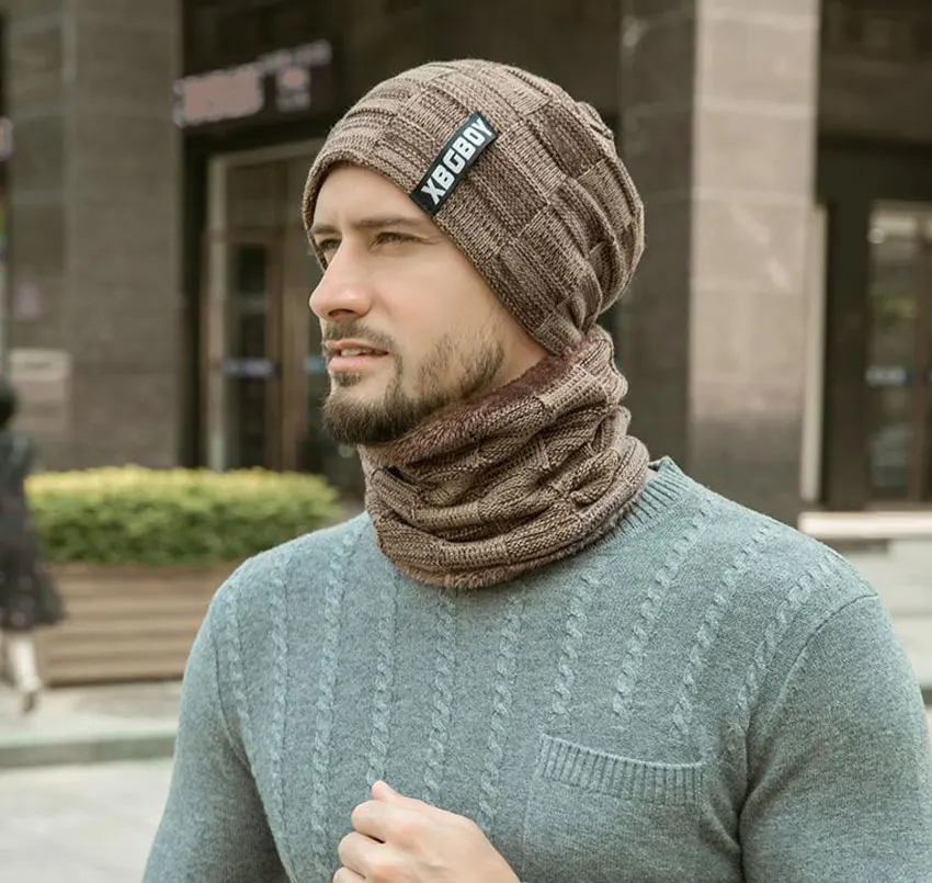 Зимняя шапка и шарф для мужчин женщин мужские шарфы кольца вязаные шапки с