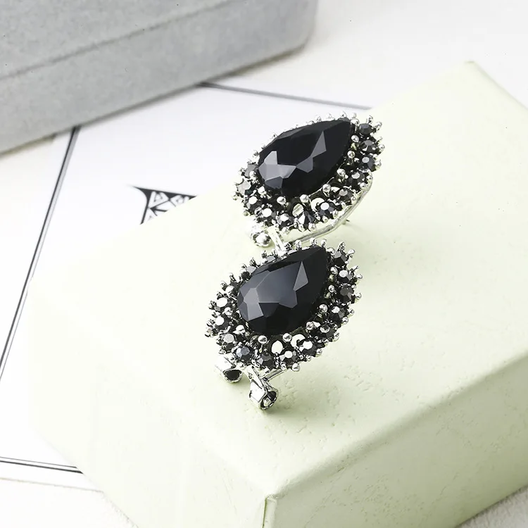 F&ampU Fashion Deluxe Waterdrop Rhinestone Earrings Stud for Women Sweet Wreath Blue And Black Jewelry For Party | Украшения и
