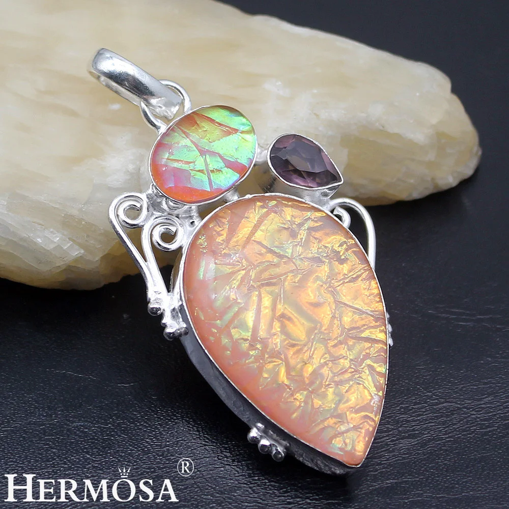 Уникальные Подвески дихройное стекло аметист серебро 925 пробы цветное ожерелье