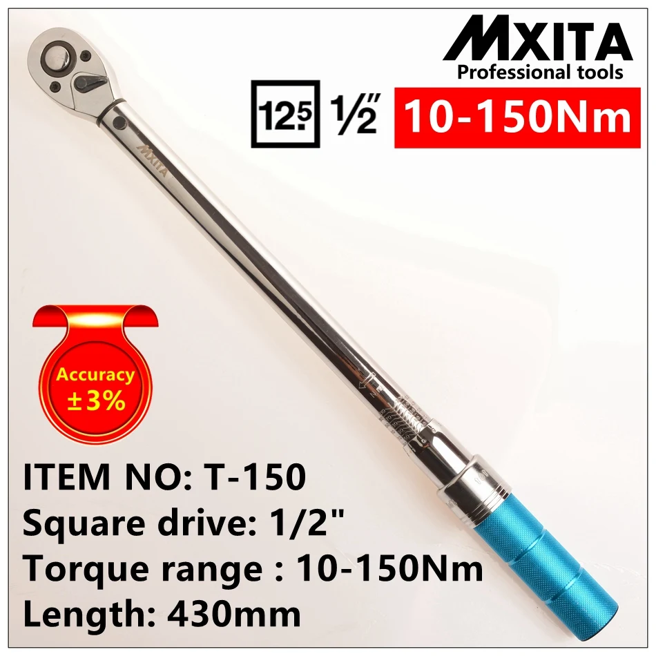 MXITA Accuracy 3% 1/2 10-150Nm High precision professional Adjustable Torque Wrench car Spanner  car Bicycle repair hand tools