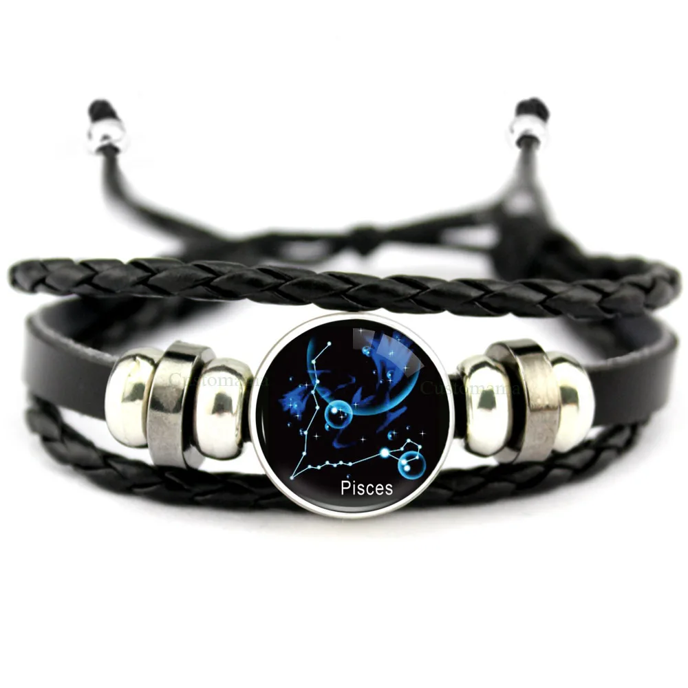 Кожаные браслеты созвездия Зодиака Водолей рыбы Овен Телец Gemini Cancer Leo Virgo Libra Scorpio