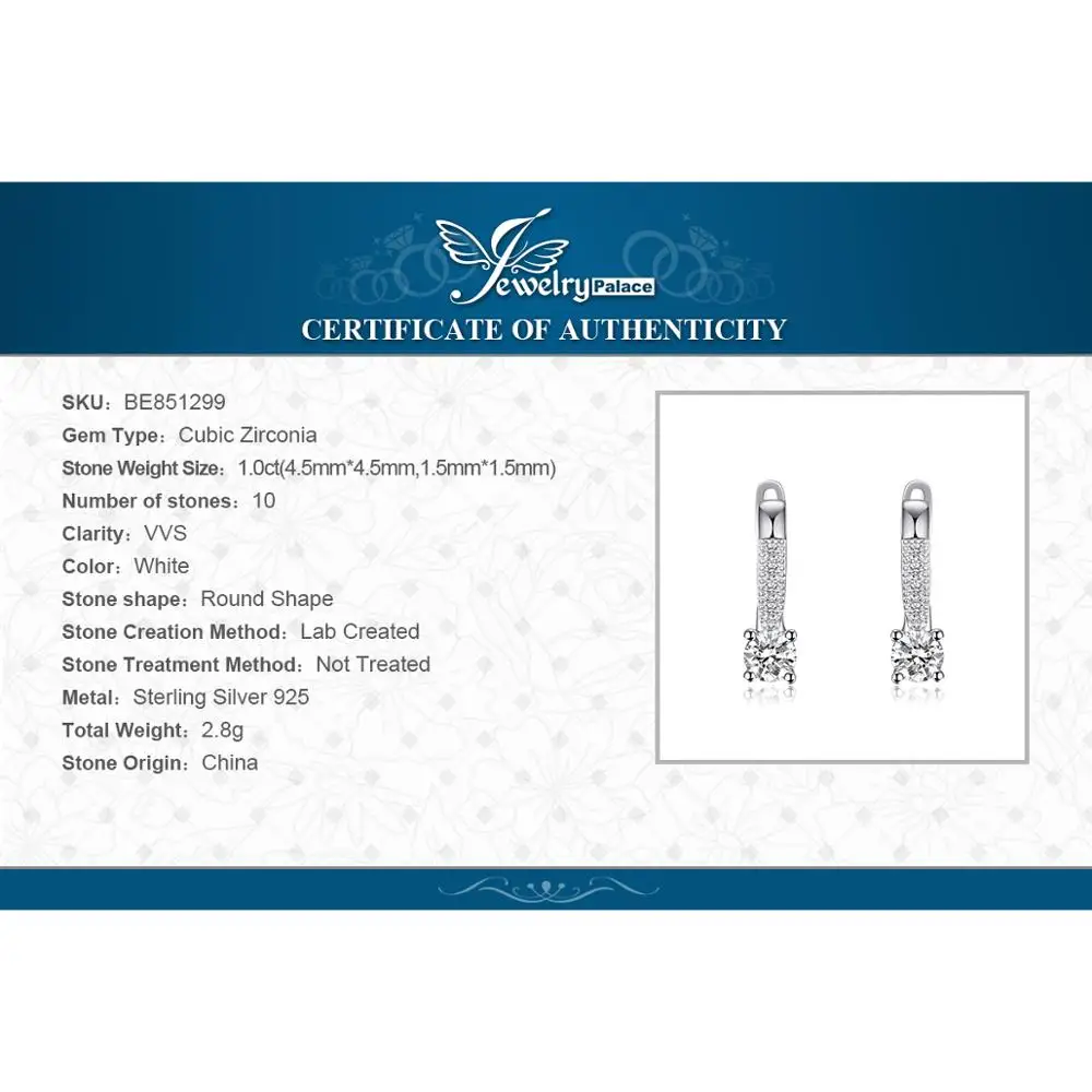 JewelryPalace кубического циркония серьги клипсы 925 стерлингового серебра для женщин в