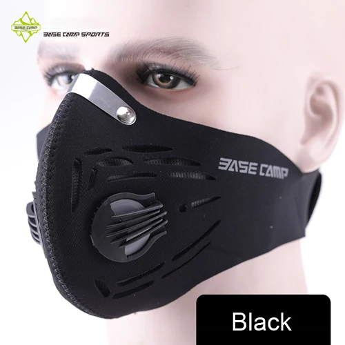 Black Cycling Mask BASECAMP Мужская/Женская Пыленепроницаемая велосипедная маска с активированным углем, маска против загрязнения для велосипедного велосипеда, маска для тренировок на открытом воздухе, маска для лица - Цвет: Black Cycling Mask
