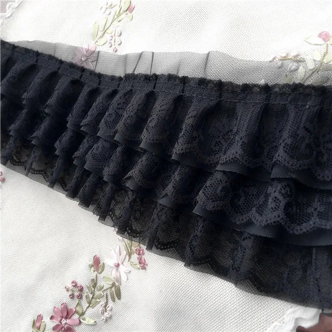 Трехслойная черная белая шифоновая кружевная гофрированная складывающаяся юбка