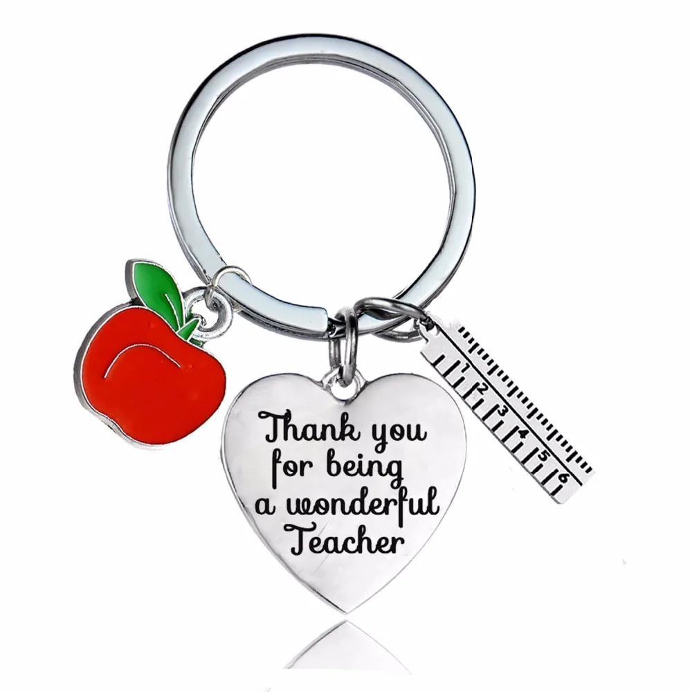 

12PC/Lot Charm Apple Ruler Love Heart Keyring Thank You For Being A Wonderful Teacher Keychain Gifts Teachers Jewelry Key Chains