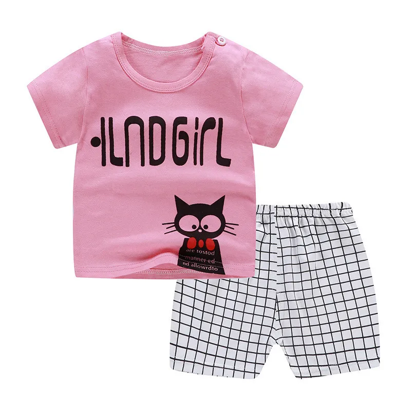 Summer Boys Girls Cotton T-shirt Pants 2pce set Clothes Baby Toddler Outdoor Sports Casual Kids Clothing Suit Children Costume | Детская