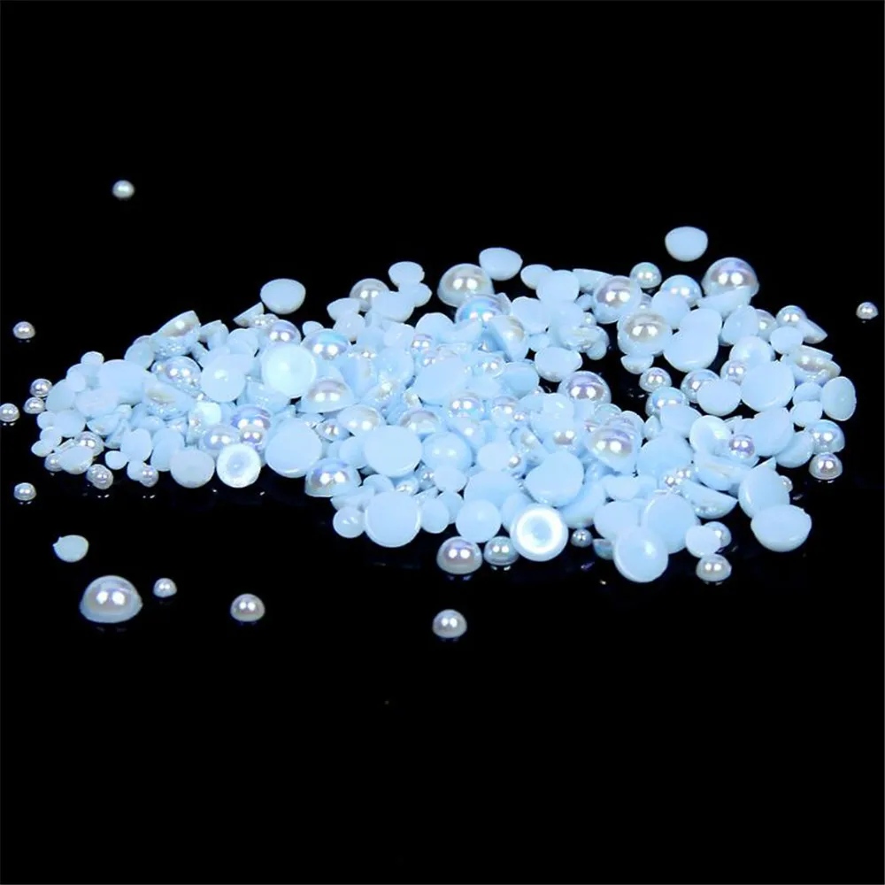 Свободные 1.5 мм-12 мм Bling Lt Синий AB DIY полукруглый Flatback жемчужные Бусины ABS Пластик имитация половина жемчуг для ногтей искусств украшения