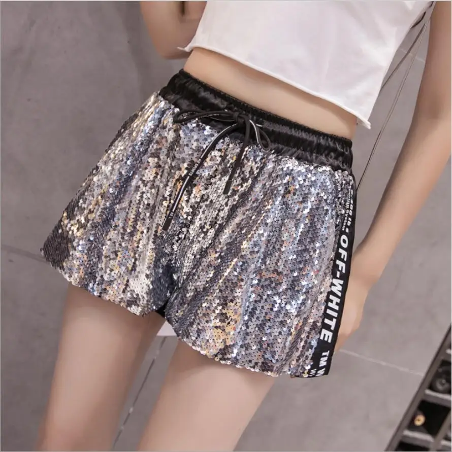 2019 Летние Новые Вечерние шорты с блестками буквенным принтом высокой талией