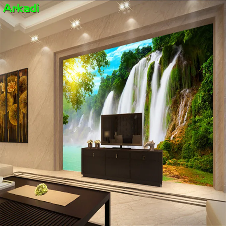 Custom Mural Forest Waterfall Landscape Wallpaper 3D Seamless Sofa TV Living Room Bedroom Background | Обустройство дома