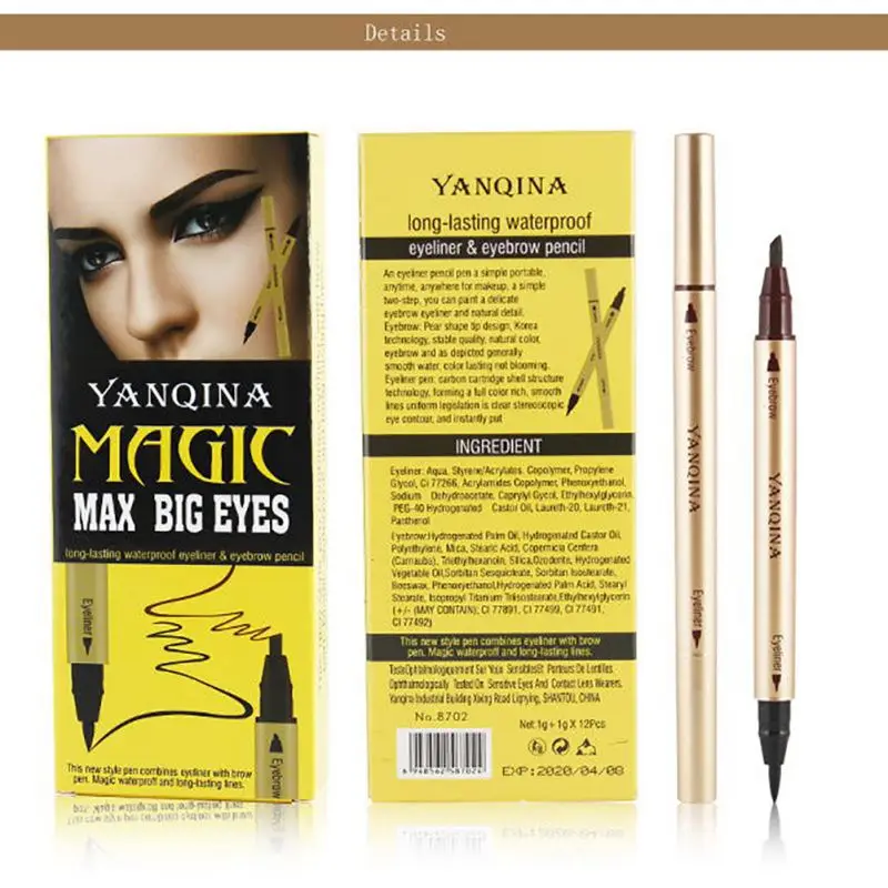 Новая Водонепроницаемая Двусторонняя подводка для глаз и бровей жидкая ручка