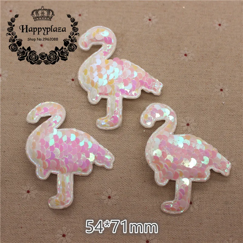 Блестящие белые нашивки с Фламинго 54*71 мм 10 шт. |