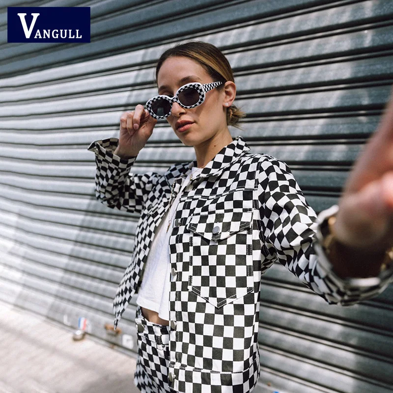 Vangull клетчатая укороченная Женская куртка 2021 Осень Harajuku клетчатые куртки уличные