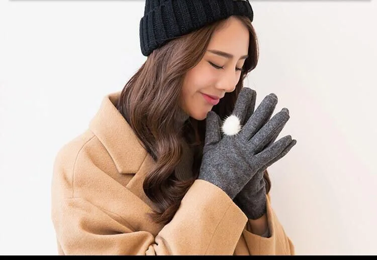 BING YUAN HAO XUAN Women's Wool Knitted Smartphone Using Gloves Pink Gray Fashion Solid Color Thermal Cotton Soft Winter Gloves
