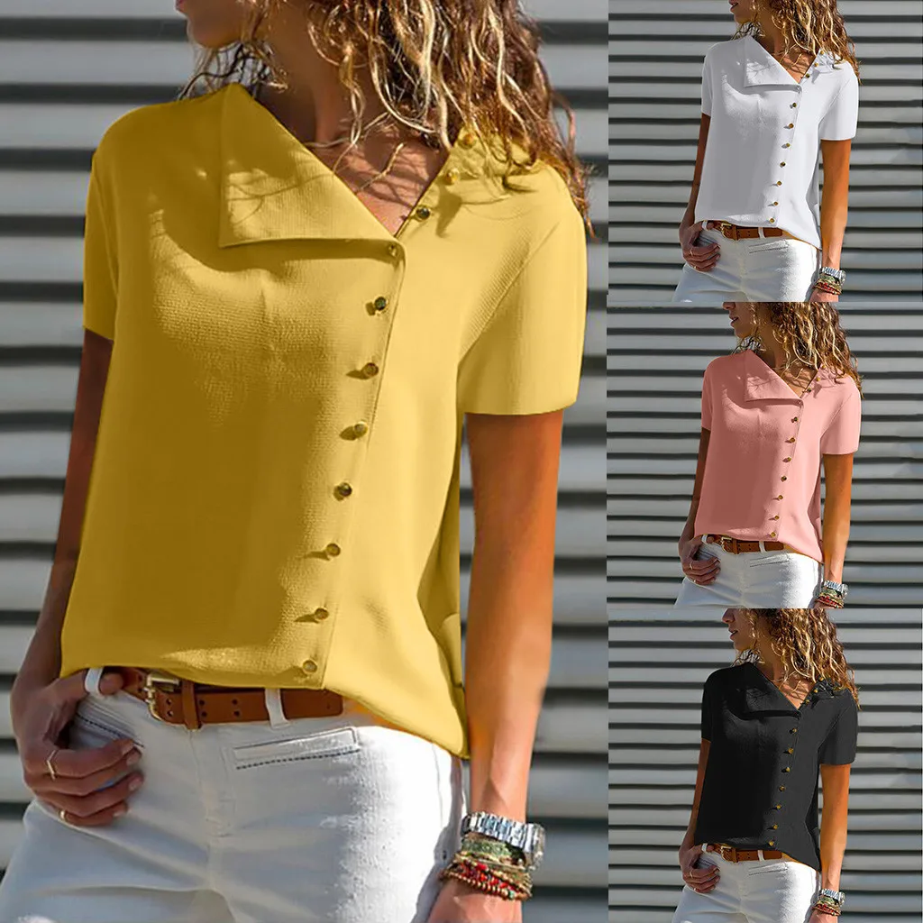 SAGACE,, Женские топы и блузки, 5xl, Женская Повседневная блуза, рубашка с отворотом, женская блуза с коротким рукавом, блуза с пряжкой, топы размера плюс