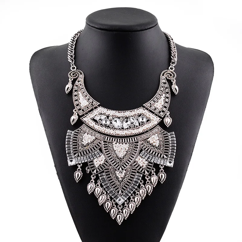 Manerson Урожай Чешский Цинка Слоистых Акриловые Бусины и Стразы Maxi Ожерелье &