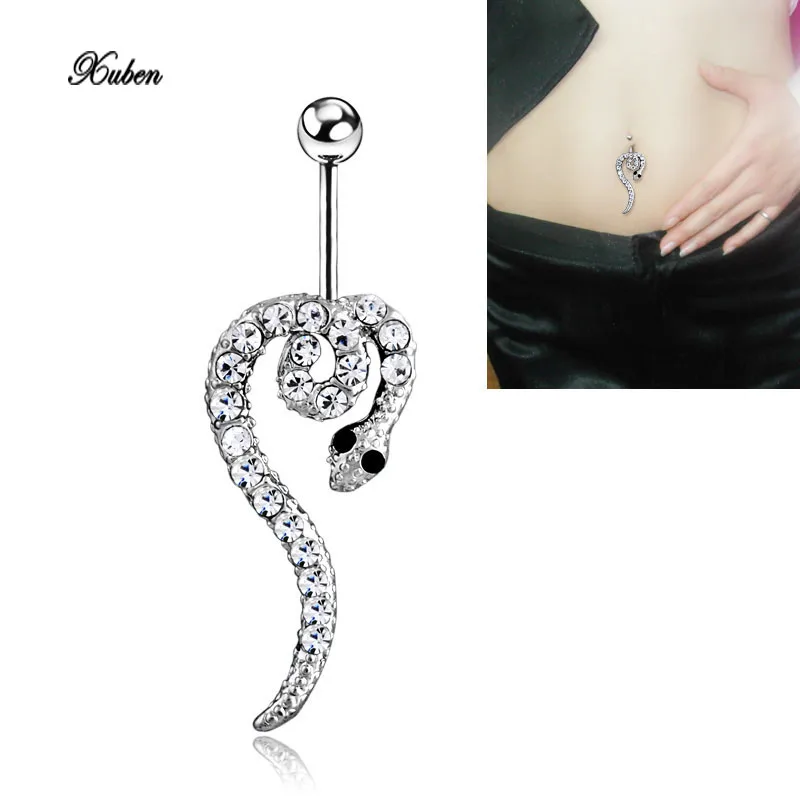 

Xuben Women's Crystal Snake Charm Navel Belly Ring Studs Body Piercing Jewelry Gift