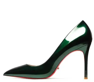 jade green 8cm Туфли с красной подошвой; женские пикантные туфли-лодочки; туфли из натуральной кожи на высоком каблуке; свадебные туфли на тонком каблуке с красной подошвой и острым носком; вечерние туфли из органической кожи - Цвет: jade green 8cm