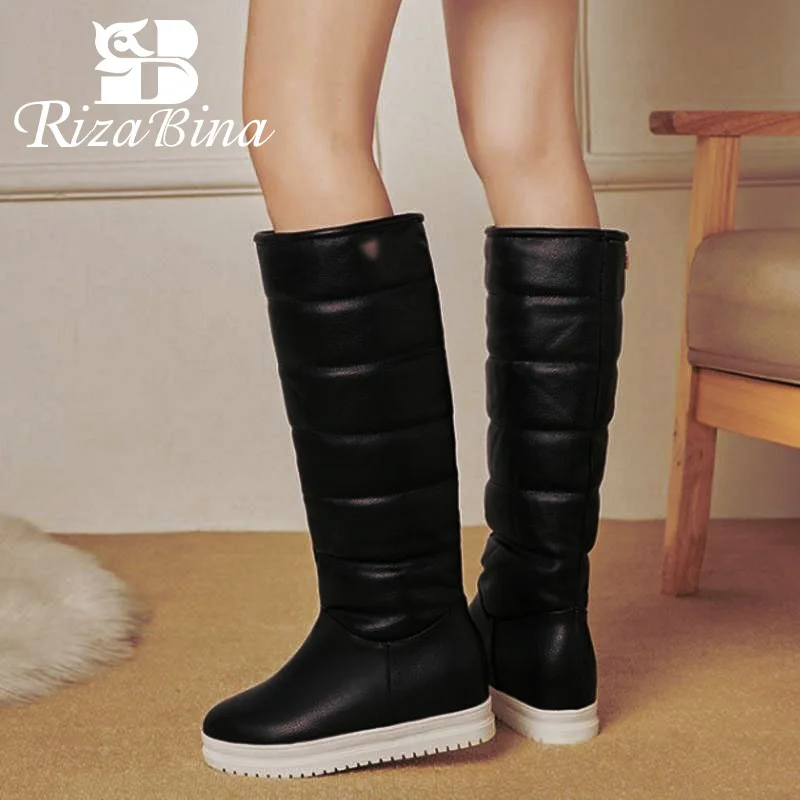 RIZABINA/женские зимние сапоги из хлопка Плюшевые теплые с мехом внутри на каблуке Женские до колена Обувь