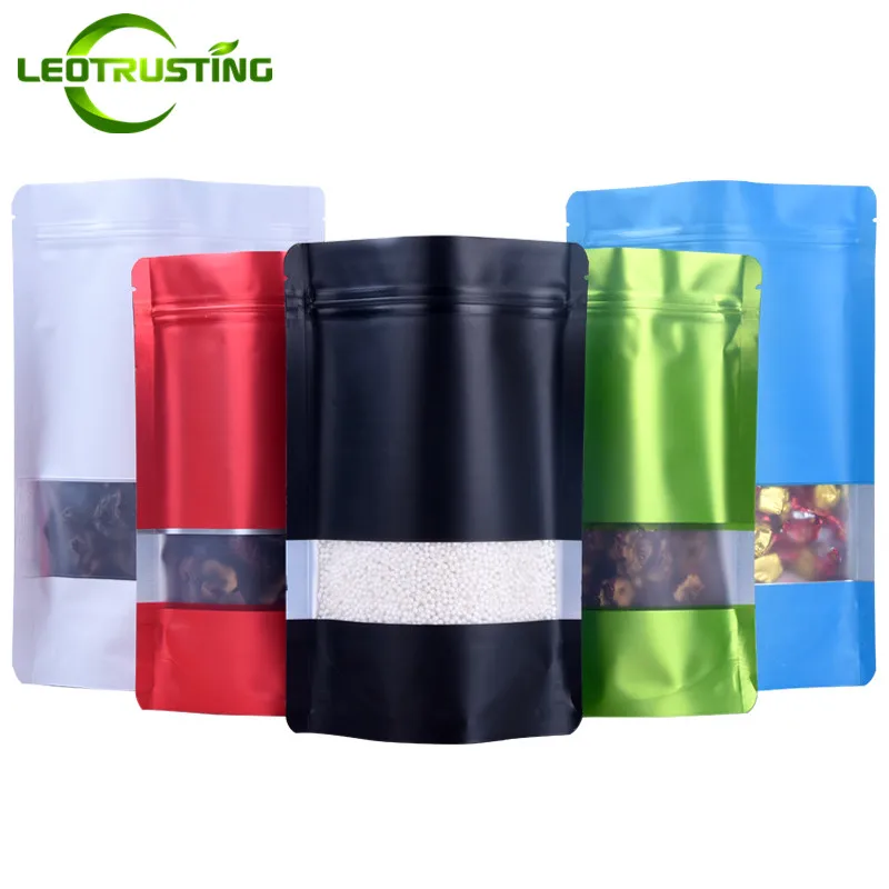Leotrining 50 шт./лот, сумка из матового алюминия, на замке, с окном, с замком, для упаковки кофейного порошка, посылка, сумка, матовое окно, подарочная сумочка