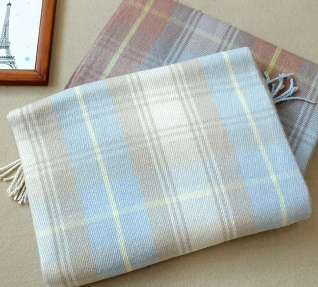 Подростковая шаль dream Женская карамельного цвета зимняя Синяя Клетчатая