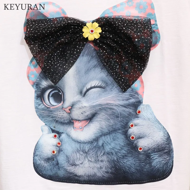 Большой размер 4XL лето 2019 новинка футболка с короткими рукавами рисунком кота +