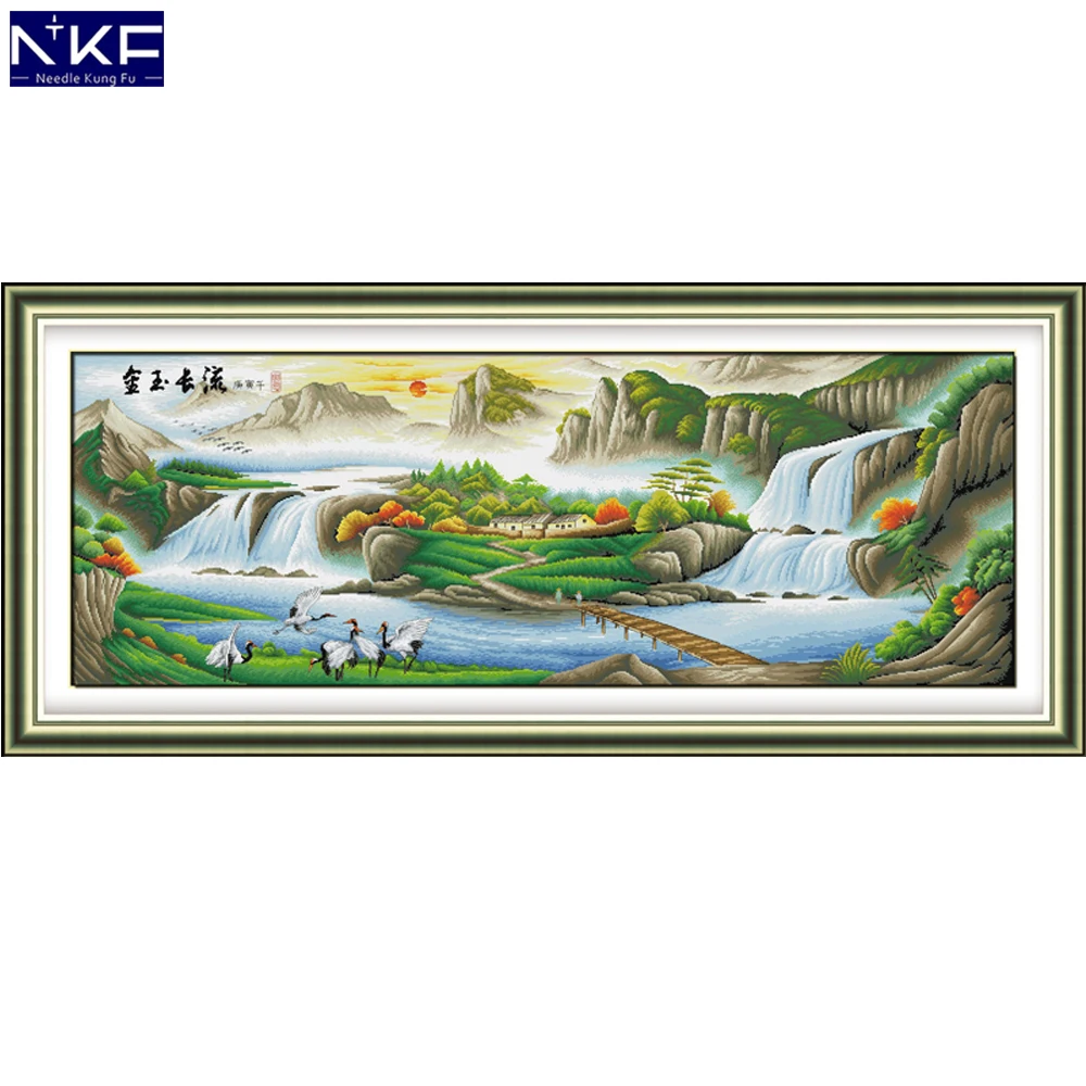 

NKF Big River Stamped Cross Stitch Patterns DIY Kit Needlework Embroidery Sets Chinese Cross Stitch for Home Decor