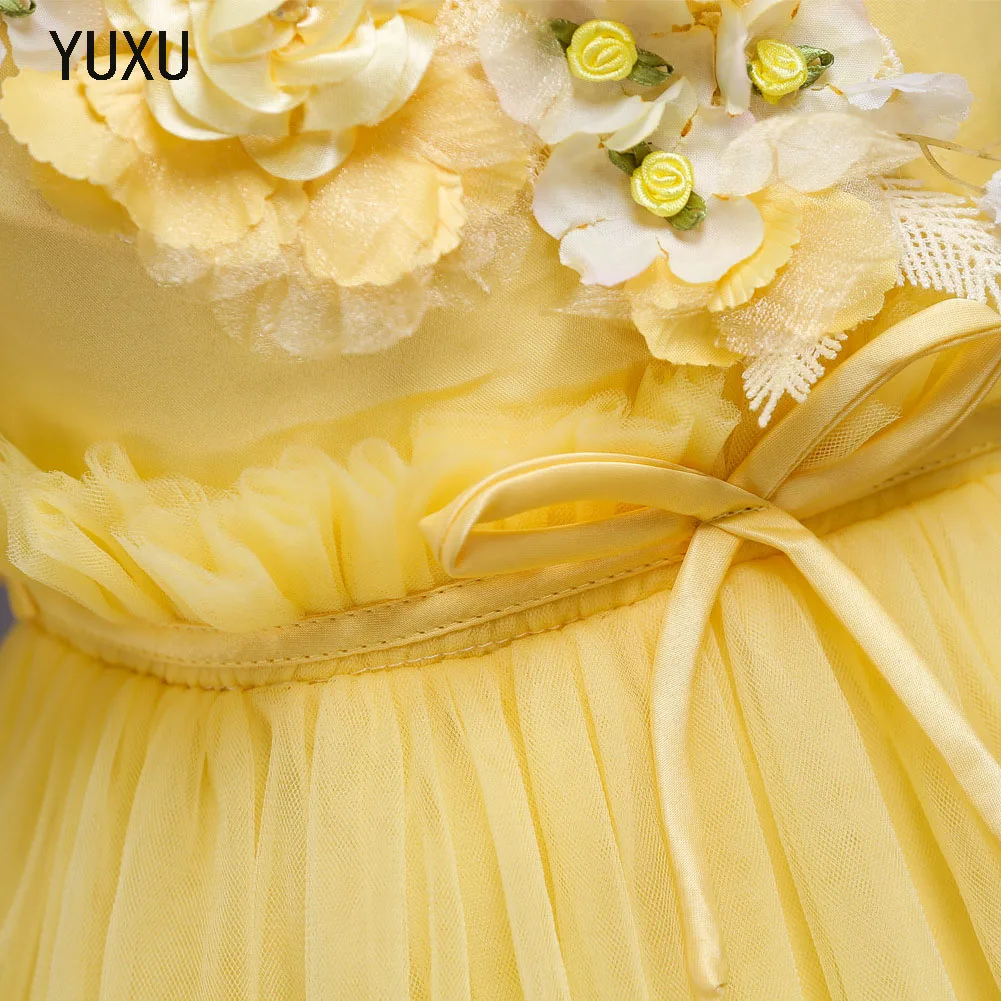 Gold Girls Sleeveless lace appliques Flower Girl Dress Christmas Tutu Dresses Princess Pageant Wedding Party | Детская одежда и