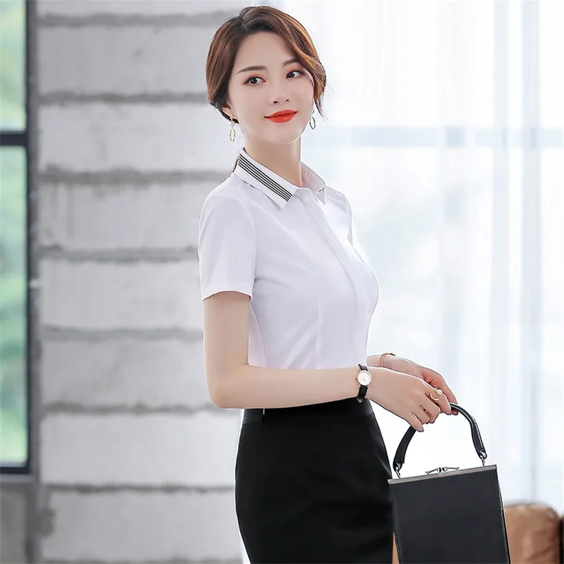 OL 2 Piece Set Womens Two Outfit Clothes Summer Top And Bodycon Mini Skirt Women Business white shirt +Skirt Suits | Женская одежда