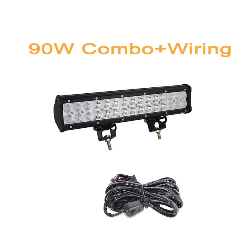 90w with wire kit 4 7, 12, 15, 18, 20, 22, 25 28 36-44 дюйма светодиодный светильник бар светодиодный рабочий светильник внедорожнике 4WD седельный тягач лодка 4x4 ATV внедорожник 12V 24V - Цвет: 90w with wire kit