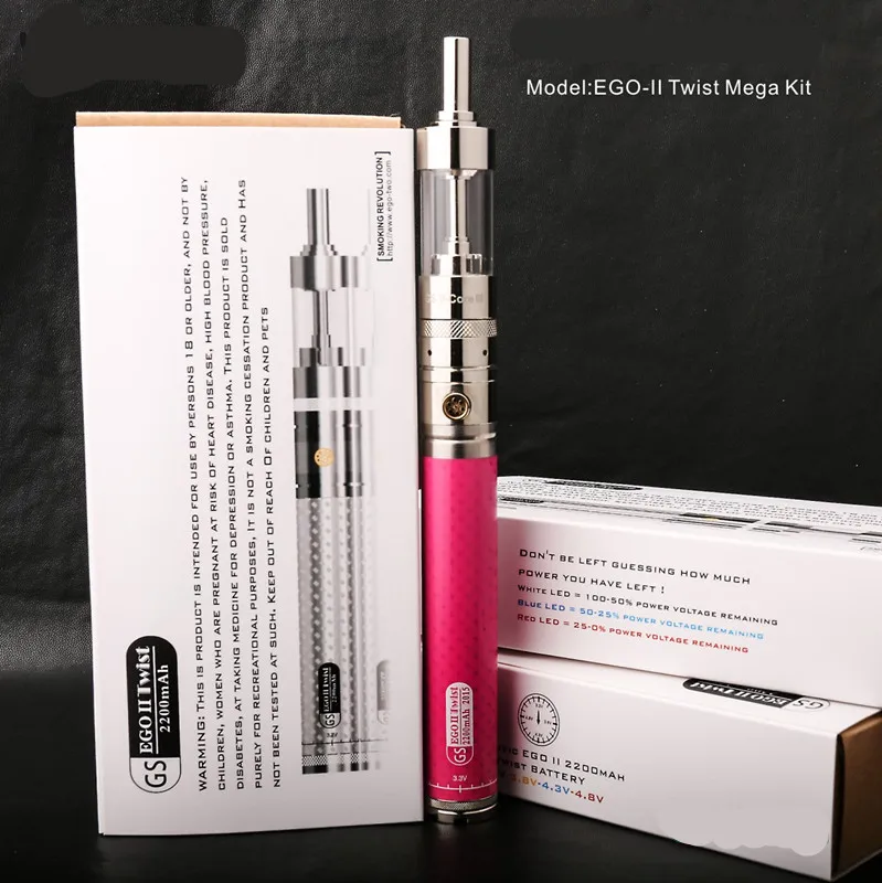 Newest electronic cigarette GS Ego II Twist battery Mega kit Portable Vaporizer Carbon Fiber 2200mAh ego twist e cigarrette | Электроника