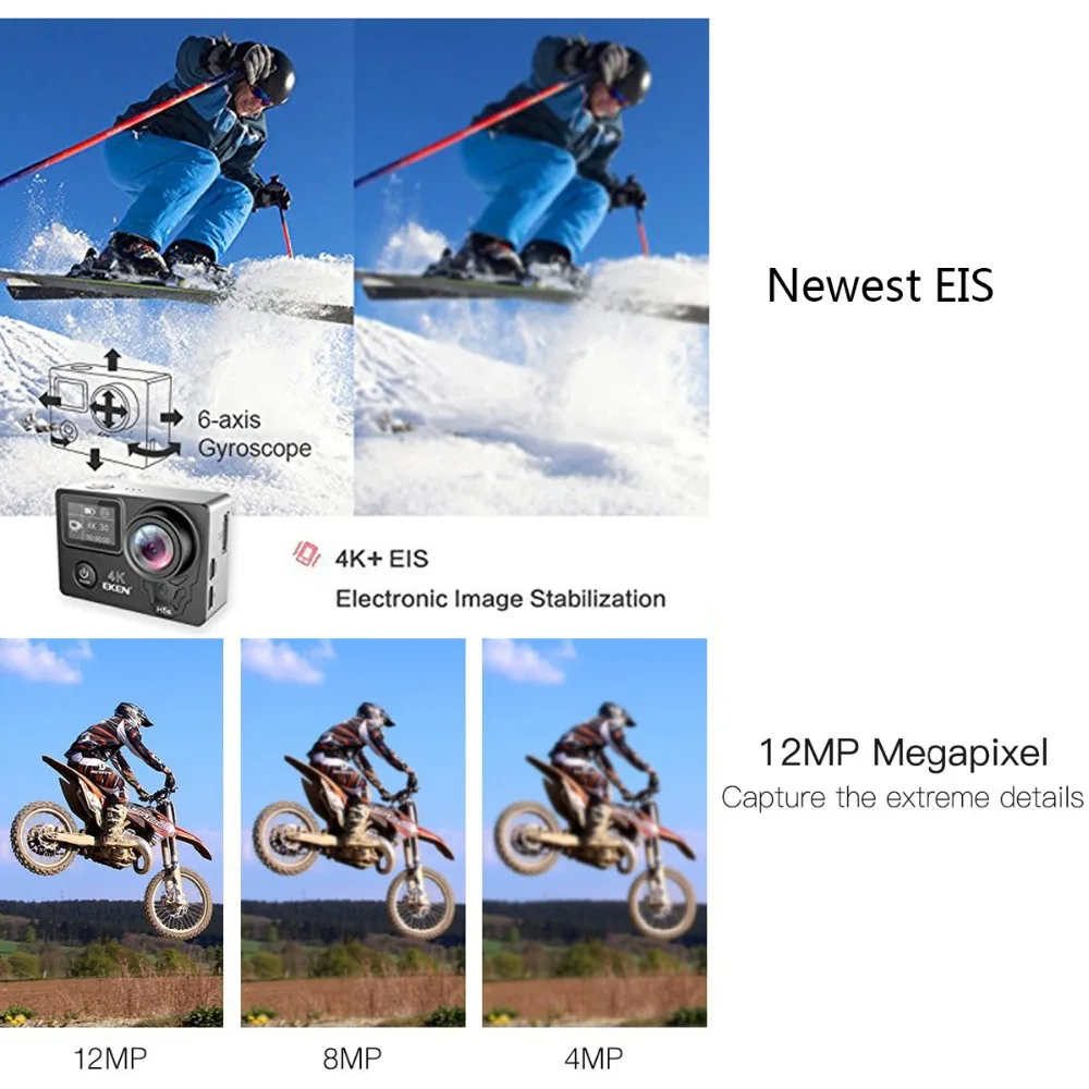 EKEN H5s Plus & Ultra HD 4K + Экшн камера 12 МП с EIS 100 футов Подводная Водонепроницаемая