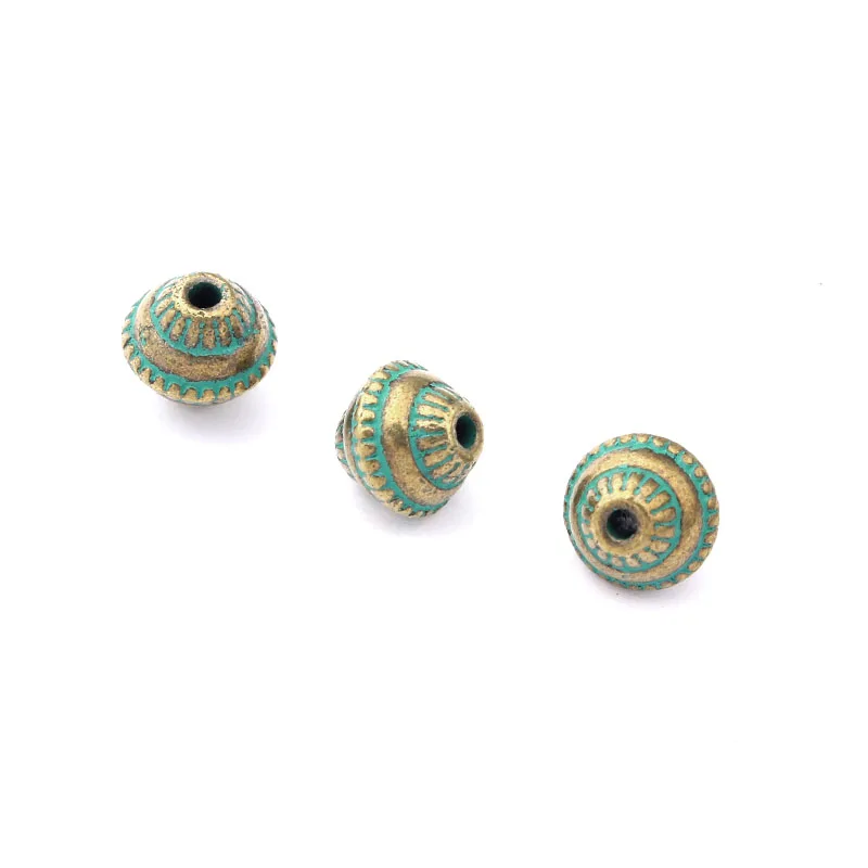 

25pcs patina verdigris charms carved pattern round slider beads spacer for bracelet necklace charms jewelry making findings