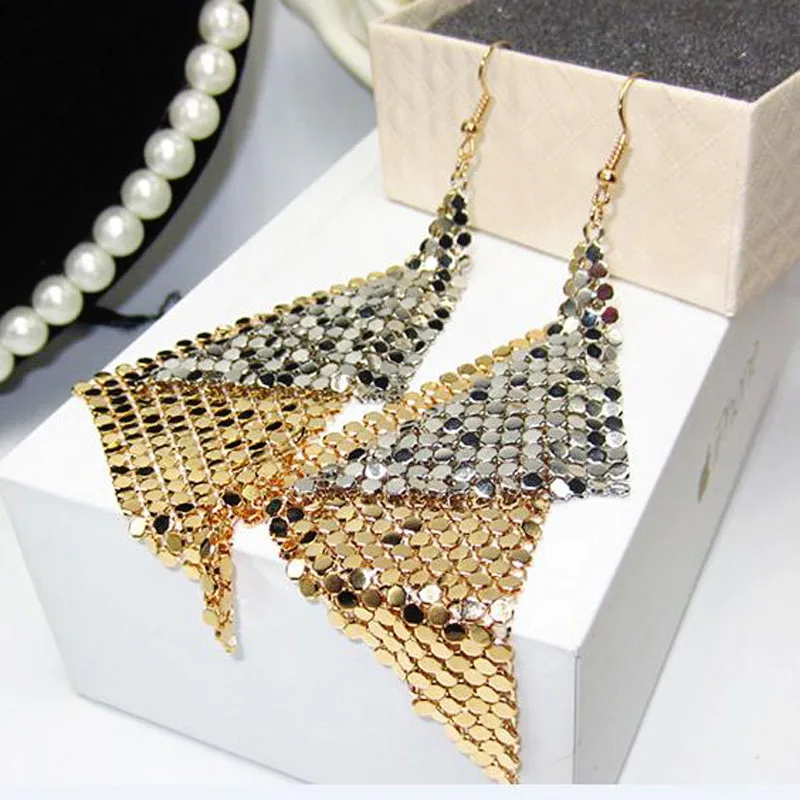

Super Shiny Korean Metal Triangle Fashion Simple Jewelry Geometric Earrings Drop For Women Brincos