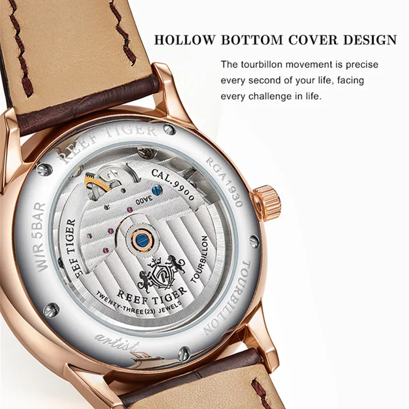 Риф Тигр брендовые модные механические водонепроницаемые Tourbillon часы мужские