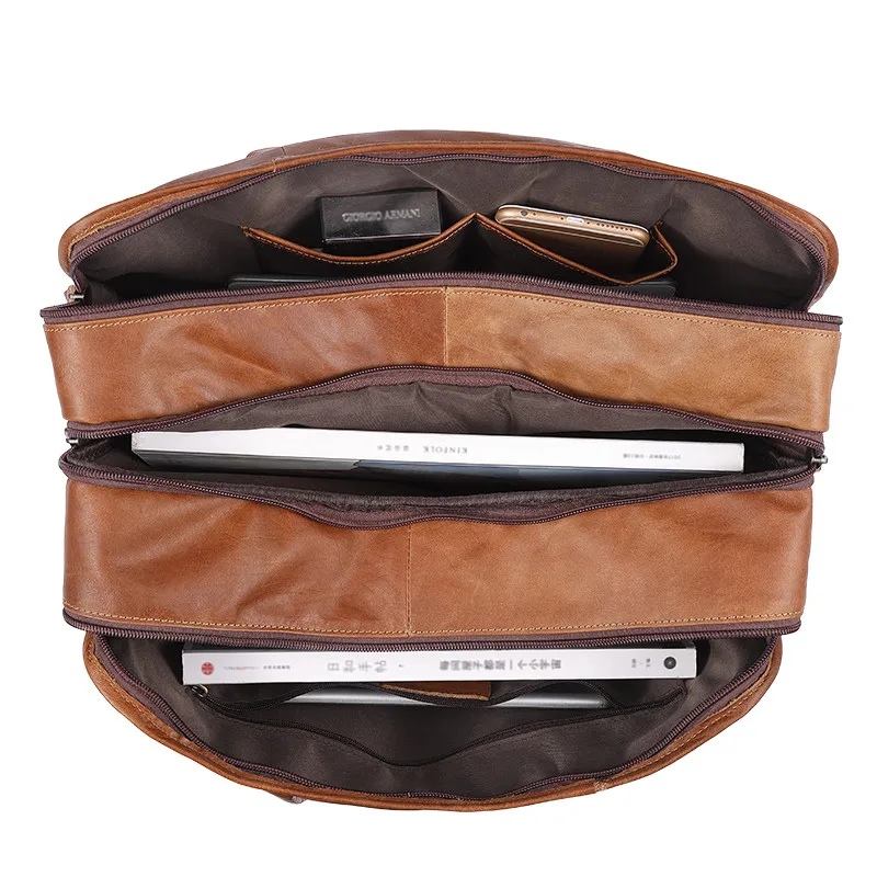 

2021 New European Fashion Genuine Leather Men Handbag Vintage 15" Laptop Bag 3 Layers Business Briefcase